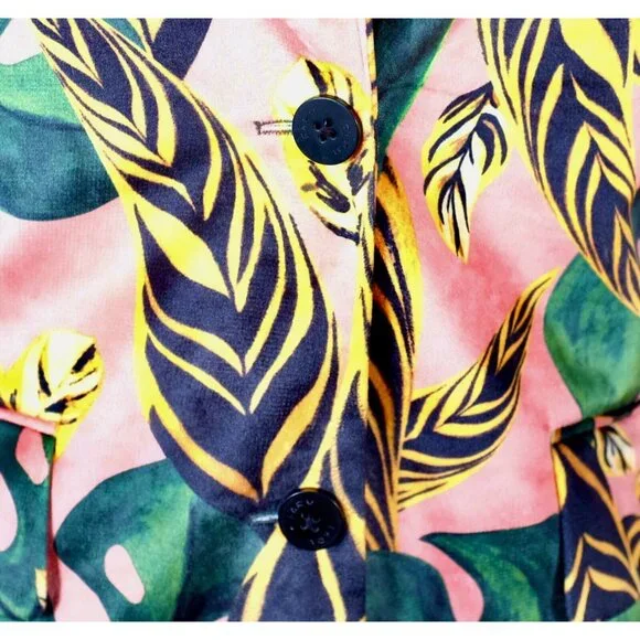 Farm Rio sz XS pant suit jacket velour palm tiger leaf tropical print